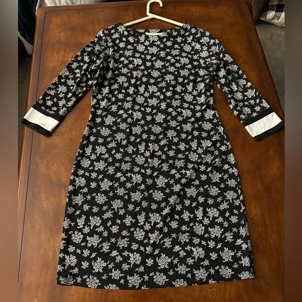 Michael Kors Shift Black Dress White Floral Print Size Small